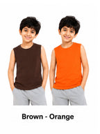 KIDELLO Boys Pure Cotton Sleeveless T-Shirt | Soft Breathable Round Neck Vest Tee for Kids | Regular Fit Summer Wear (Pack of 2)