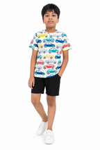 KIDELLO Boys Car Print T-Shirt | 100% Cotton Graphic Printed Round Neck Tee for Kids | Soft Casual Wear