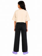 Kidello Girls Oversized Relaxed Fit Boxy Crop Top | Premium High GSM Cotton | Soft & Breathable | Casual Everyday T-Shirt