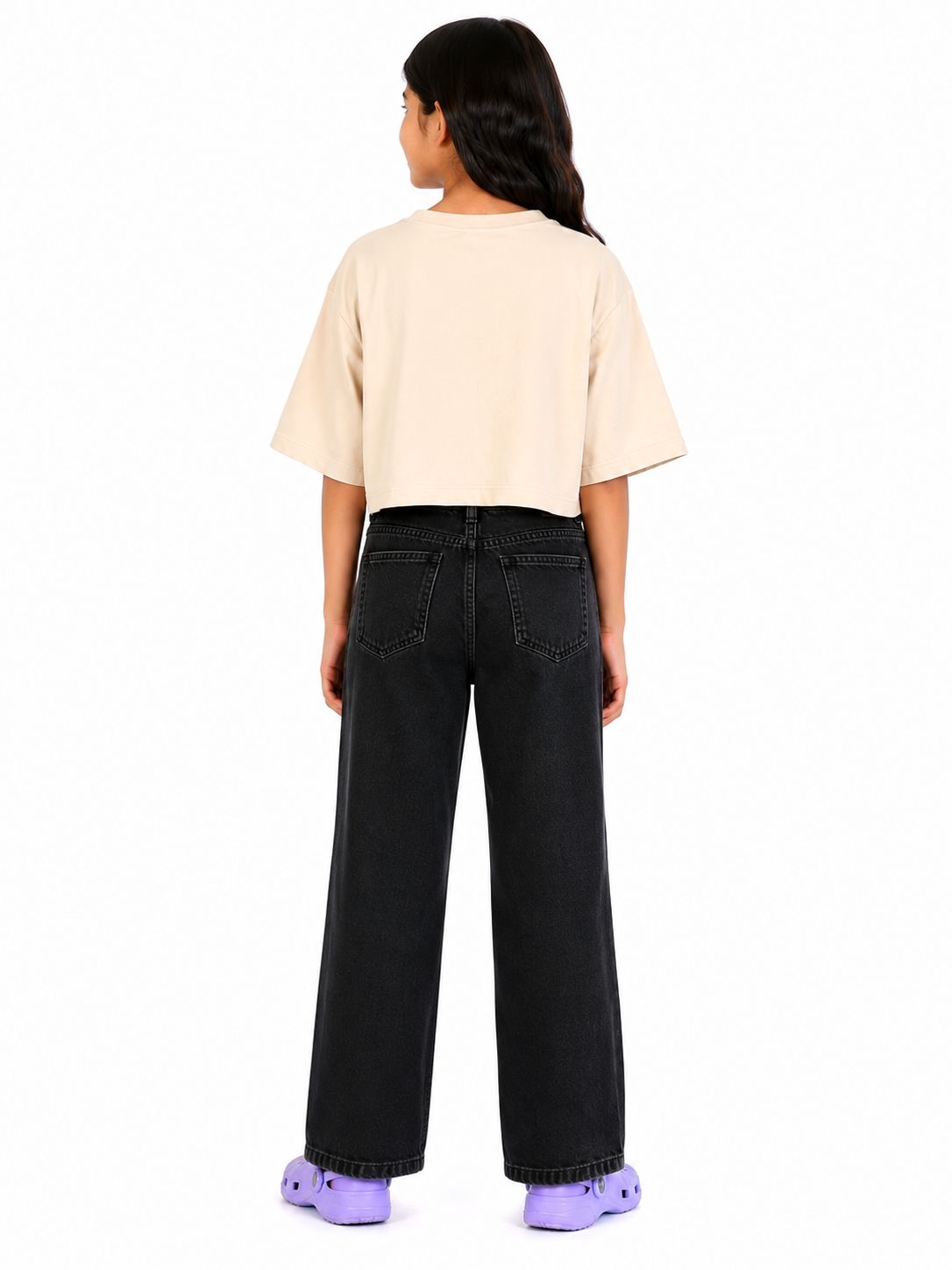 Kidello Girls Oversized Relaxed Fit Boxy Crop Top | Premium High GSM Cotton | Soft & Breathable | Casual Everyday T-Shirt