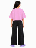 Kidello Girls Oversized Relaxed Fit Boxy Crop Top | Premium High GSM Cotton | Soft & Breathable | Casual Everyday T-Shirt