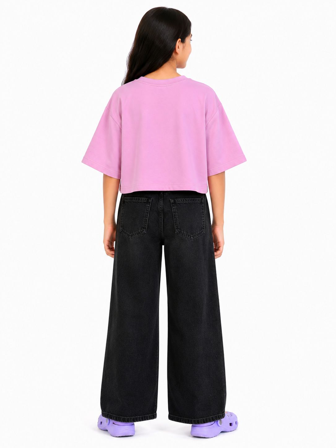Kidello Girls Oversized Relaxed Fit Boxy Crop Top | Premium High GSM Cotton | Soft & Breathable | Casual Everyday T-Shirt