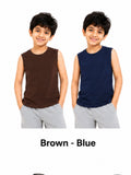 KIDELLO Boys Pure Cotton Sleeveless T-Shirt | Soft Breathable Round Neck Vest Tee for Kids | Regular Fit Summer Wear (Pack of 2)