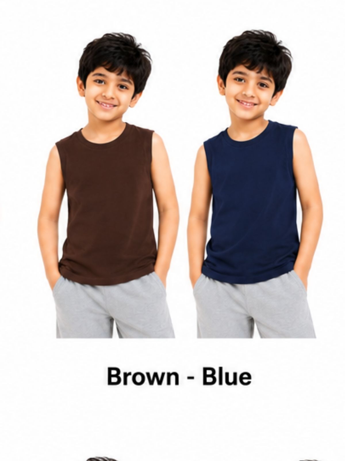KIDELLO Boys Pure Cotton Sleeveless T-Shirt | Soft Breathable Round Neck Vest Tee for Kids | Regular Fit Summer Wear (Pack of 2)