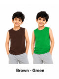 KIDELLO Boys Pure Cotton Sleeveless T-Shirt | Soft Breathable Round Neck Vest Tee for Kids | Regular Fit Summer Wear (Pack of 2)