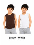 KIDELLO Boys Pure Cotton Sleeveless T-Shirt | Soft Breathable Round Neck Vest Tee for Kids | Regular Fit Summer Wear (Pack of 2)