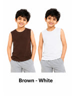 KIDELLO Boys Pure Cotton Sleeveless T-Shirt | Soft Breathable Round Neck Vest Tee for Kids | Regular Fit Summer Wear (Pack of 2)