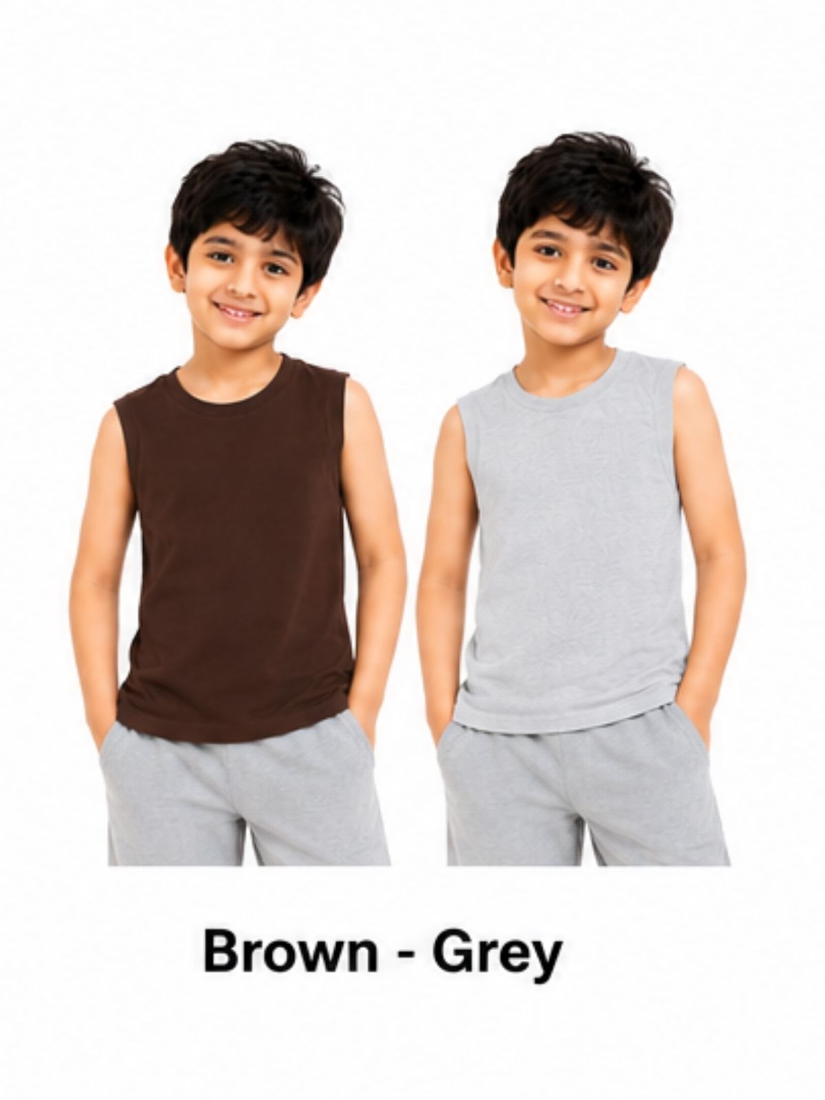 KIDELLO Boys Pure Cotton Sleeveless T-Shirt | Soft Breathable Round Neck Vest Tee for Kids | Regular Fit Summer Wear (Pack of 2)