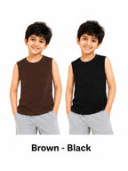 KIDELLO Boys Pure Cotton Sleeveless T-Shirt | Soft Breathable Round Neck Vest Tee for Kids | Regular Fit Summer Wear (Pack of 2)