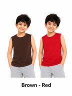 KIDELLO Boys Pure Cotton Sleeveless T-Shirt | Soft Breathable Round Neck Vest Tee for Kids | Regular Fit Summer Wear (Pack of 2)