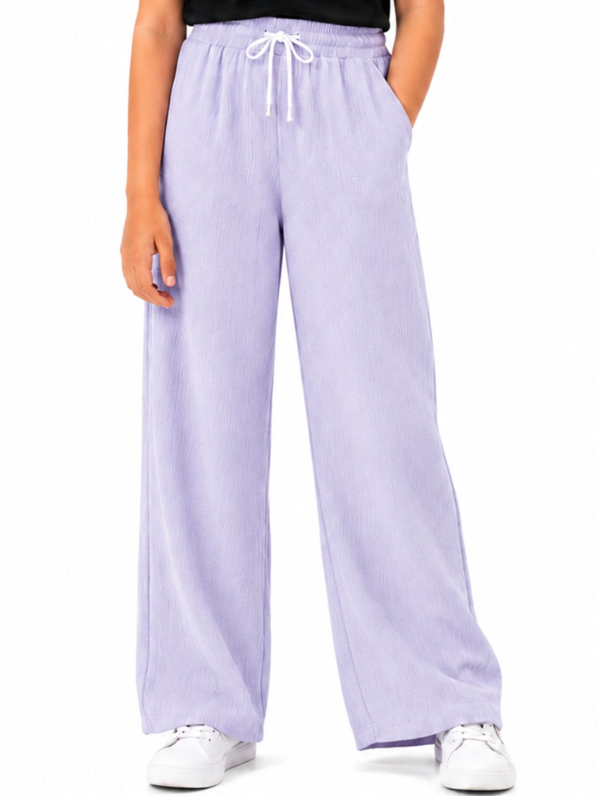 Kidello Girls Cotton Textured Palazzo Pant | Soft Cotton Wide Leg Pants with Elastic Waist & Drawstring
