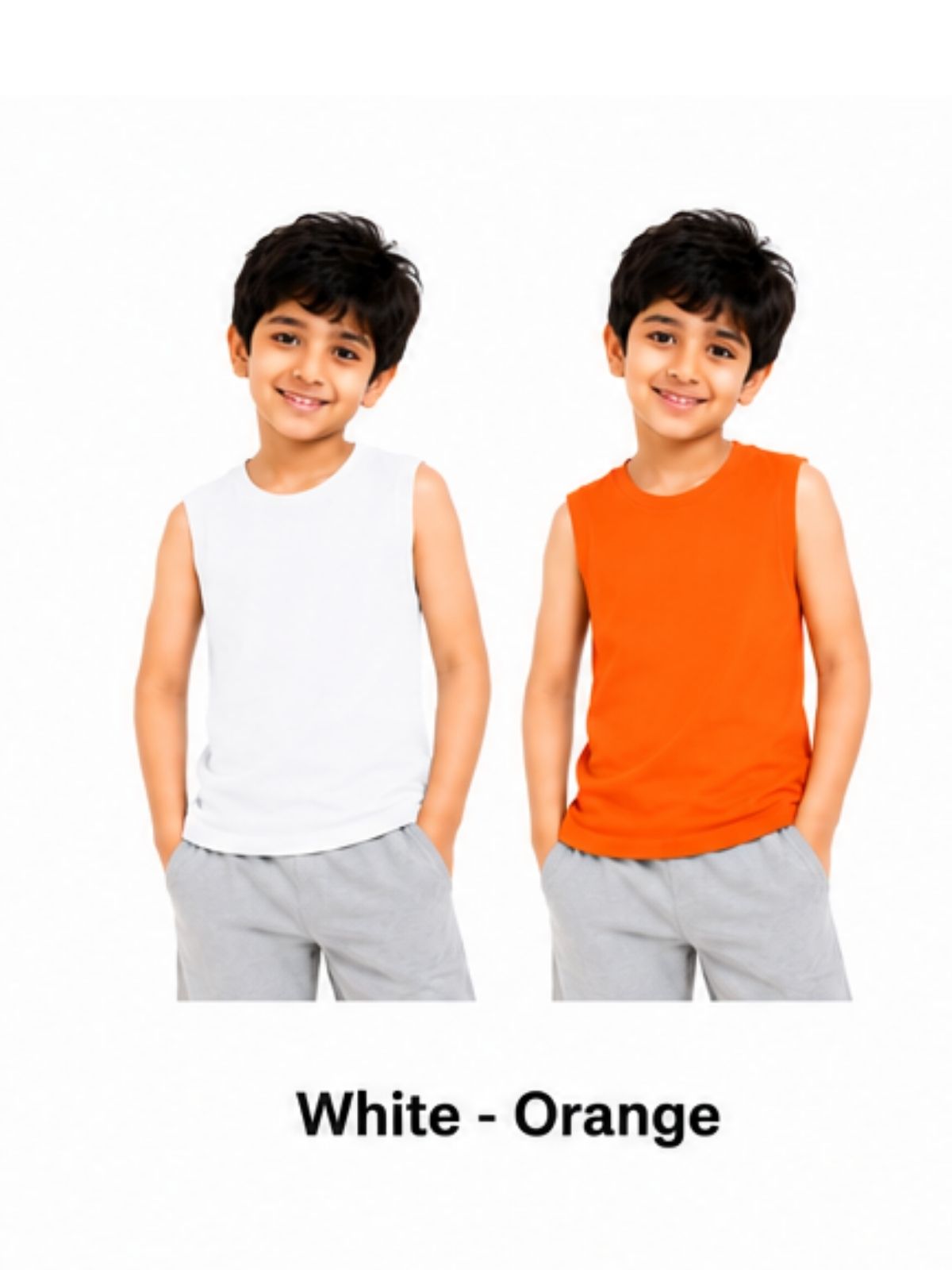 KIDELLO Boys Pure Cotton Sleeveless T-Shirt | Soft Breathable Round Neck Vest Tee for Kids | Regular Fit Summer Wear (Pack of 2)
