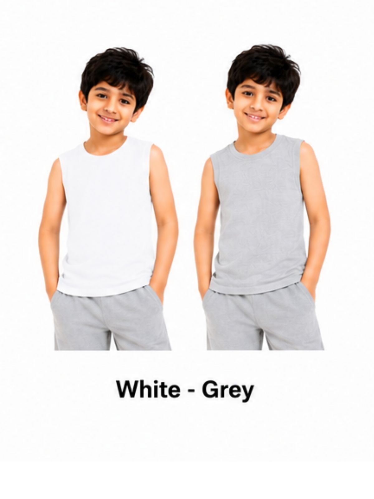 KIDELLO Boys Pure Cotton Sleeveless T-Shirt | Soft Breathable Round Neck Vest Tee for Kids | Regular Fit Summer Wear (Pack of 2)