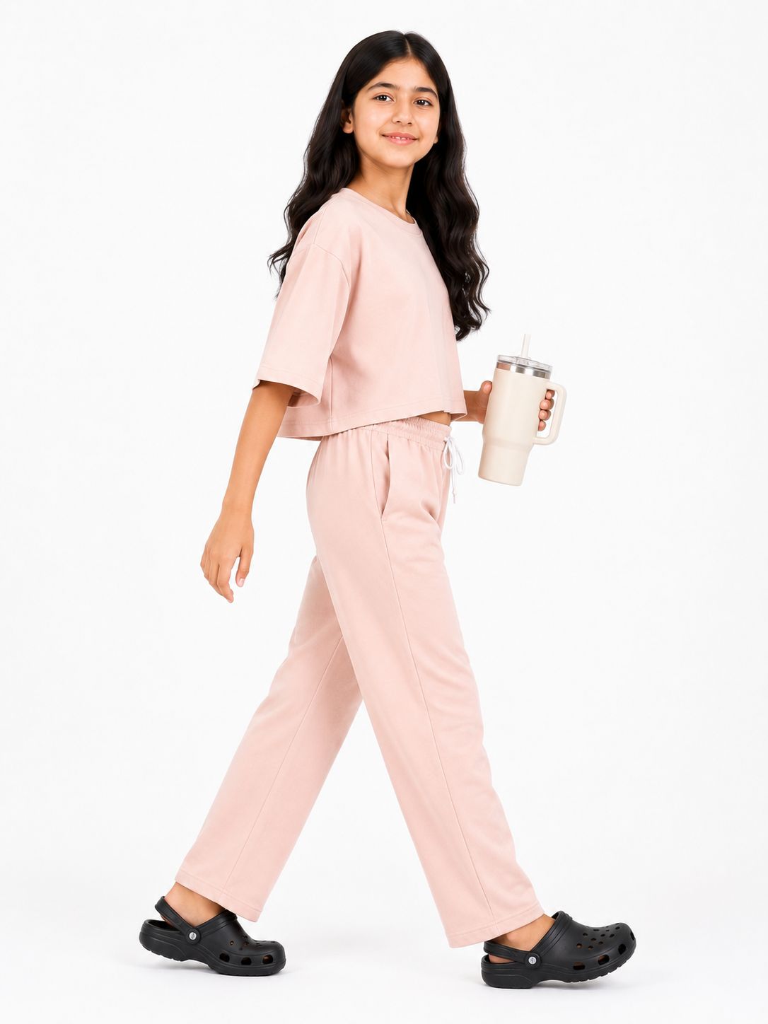 Kidello Girls Cotton Co-ord Set | Oversized Crop Top & Track Pant