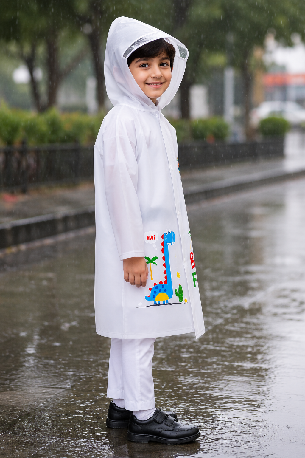 KIDELLO Kids Printed Raincoat – Dino Theme | Waterproof Hooded Raincoat for Boys & Girls