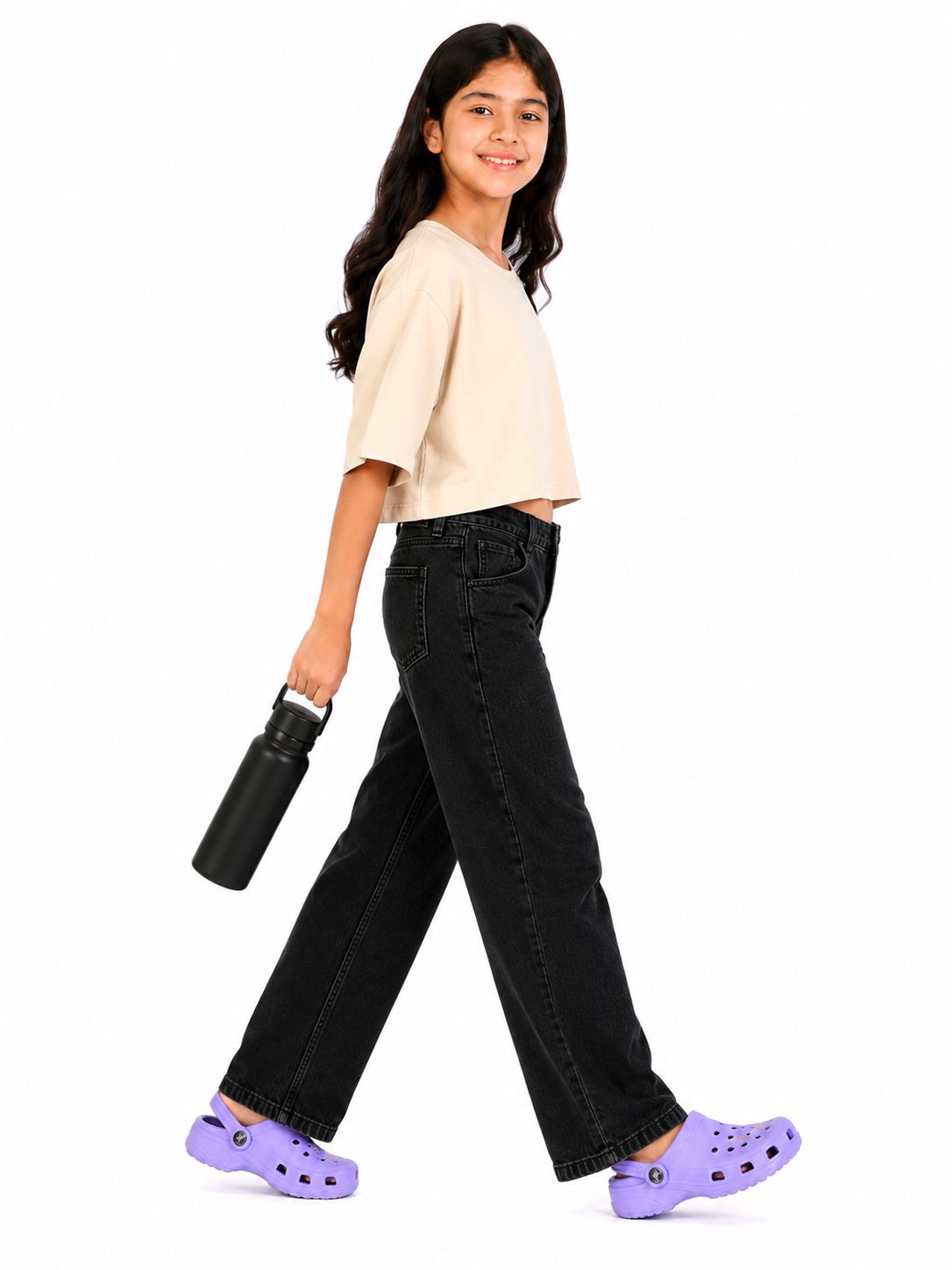 Kidello Girls Oversized Relaxed Fit Boxy Crop Top | Premium High GSM Cotton | Soft & Breathable | Casual Everyday T-Shirt