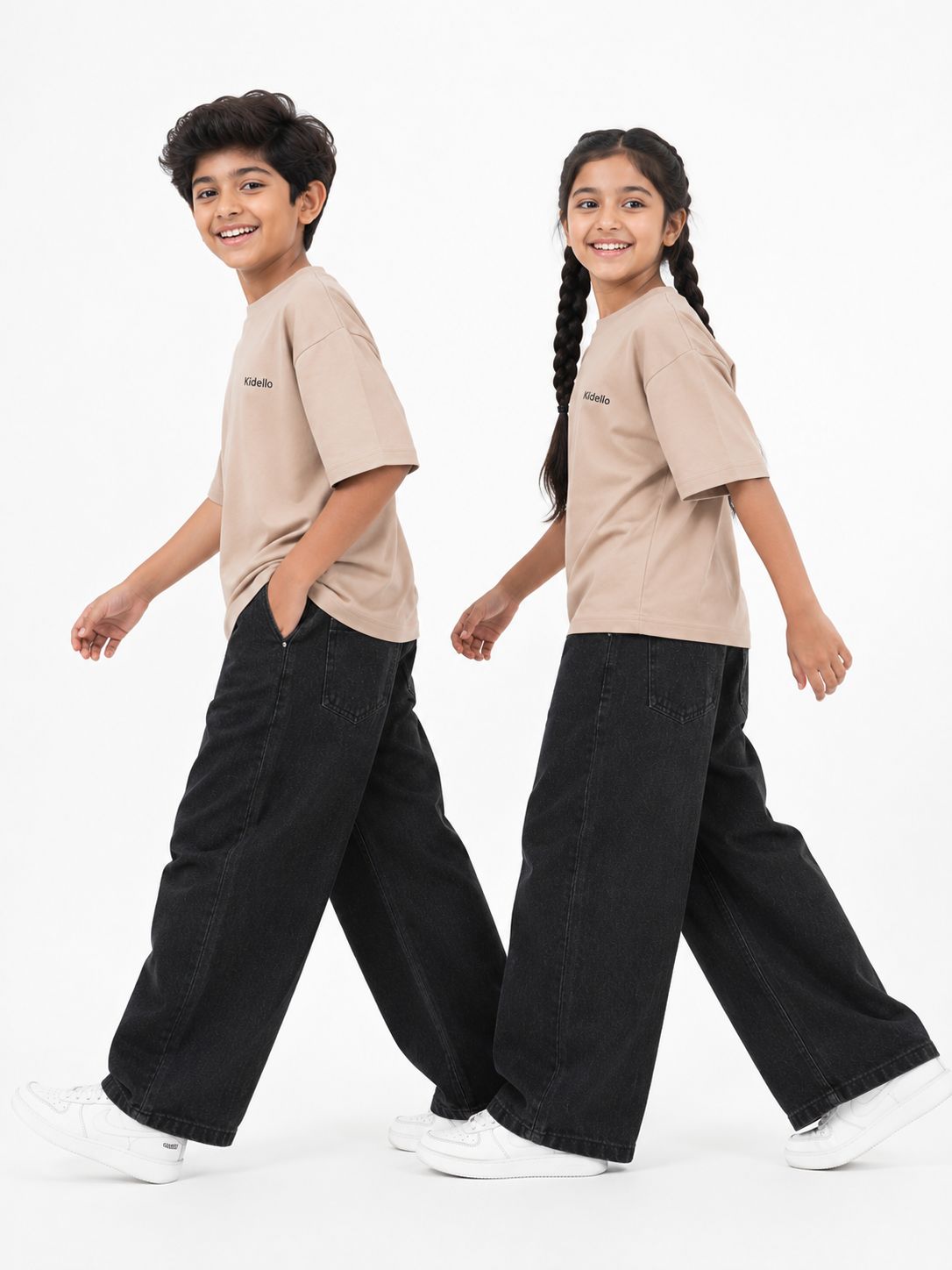 Kidello Kids Wide Leg Fit Jeans for Boys & Girls | Premium Cotton Denim | Mid Rise