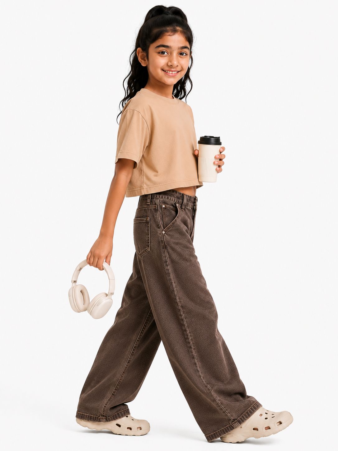 Kidello Girls Oversized Relaxed Fit Boxy Crop Top | Premium High GSM Cotton | Soft & Breathable | Casual Everyday T-Shirt
