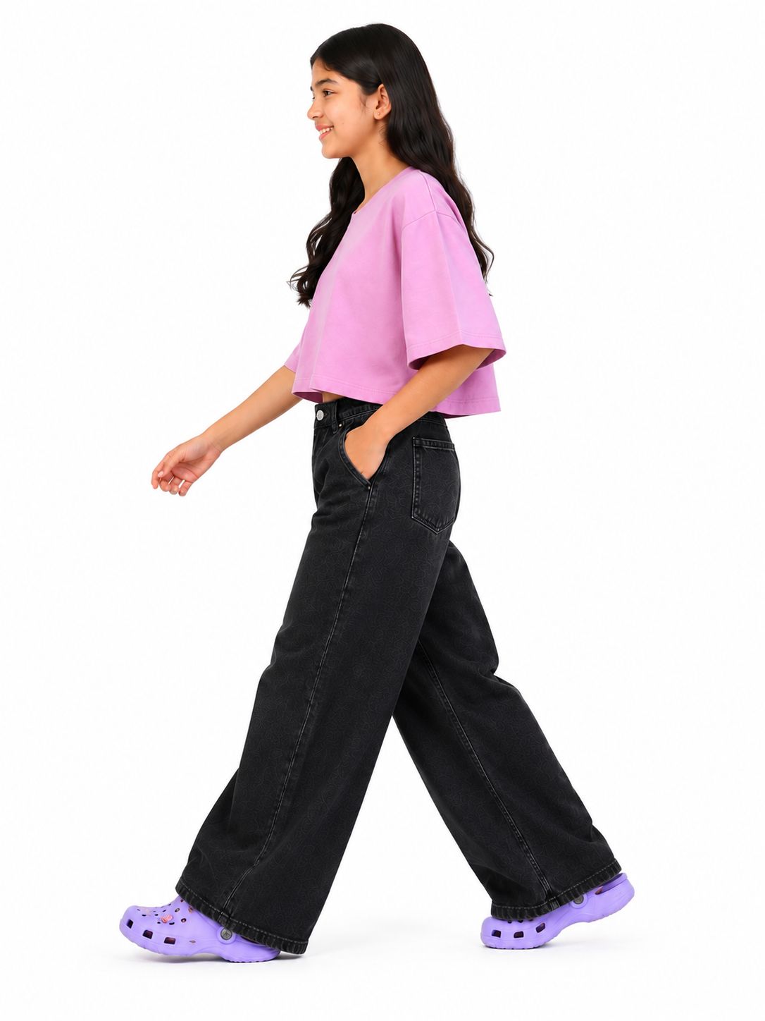 Kidello Girls Oversized Relaxed Fit Boxy Crop Top | Premium High GSM Cotton | Soft & Breathable | Casual Everyday T-Shirt