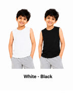 KIDELLO Boys Pure Cotton Sleeveless T-Shirt | Soft Breathable Round Neck Vest Tee for Kids | Regular Fit Summer Wear (Pack of 2)