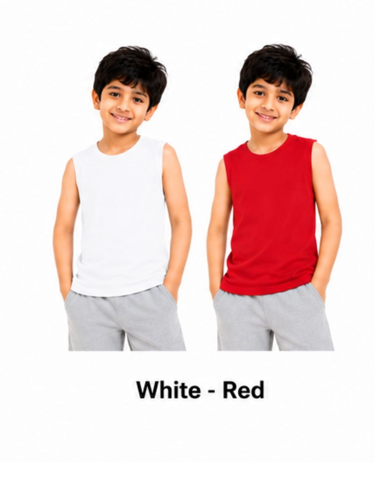 KIDELLO Boys Pure Cotton Sleeveless T-Shirt | Soft Breathable Round Neck Vest Tee for Kids | Regular Fit Summer Wear (Pack of 2)