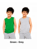 KIDELLO Boys Pure Cotton Sleeveless T-Shirt | Soft Breathable Round Neck Vest Tee for Kids | Regular Fit Summer Wear (Pack of 2)