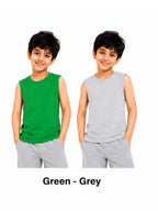 KIDELLO Boys Pure Cotton Sleeveless T-Shirt | Soft Breathable Round Neck Vest Tee for Kids | Regular Fit Summer Wear (Pack of 2)