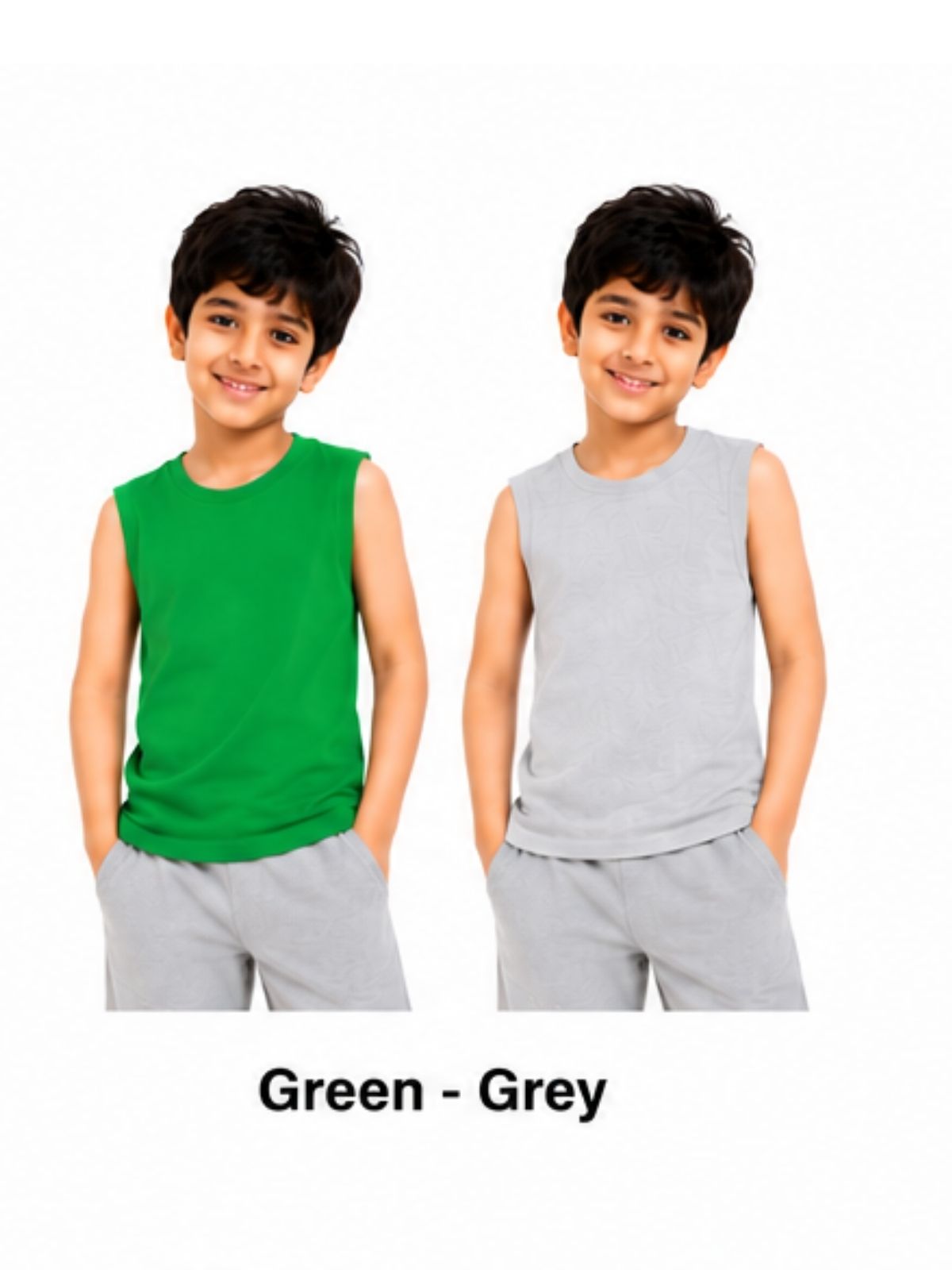 KIDELLO Boys Pure Cotton Sleeveless T-Shirt | Soft Breathable Round Neck Vest Tee for Kids | Regular Fit Summer Wear (Pack of 2)