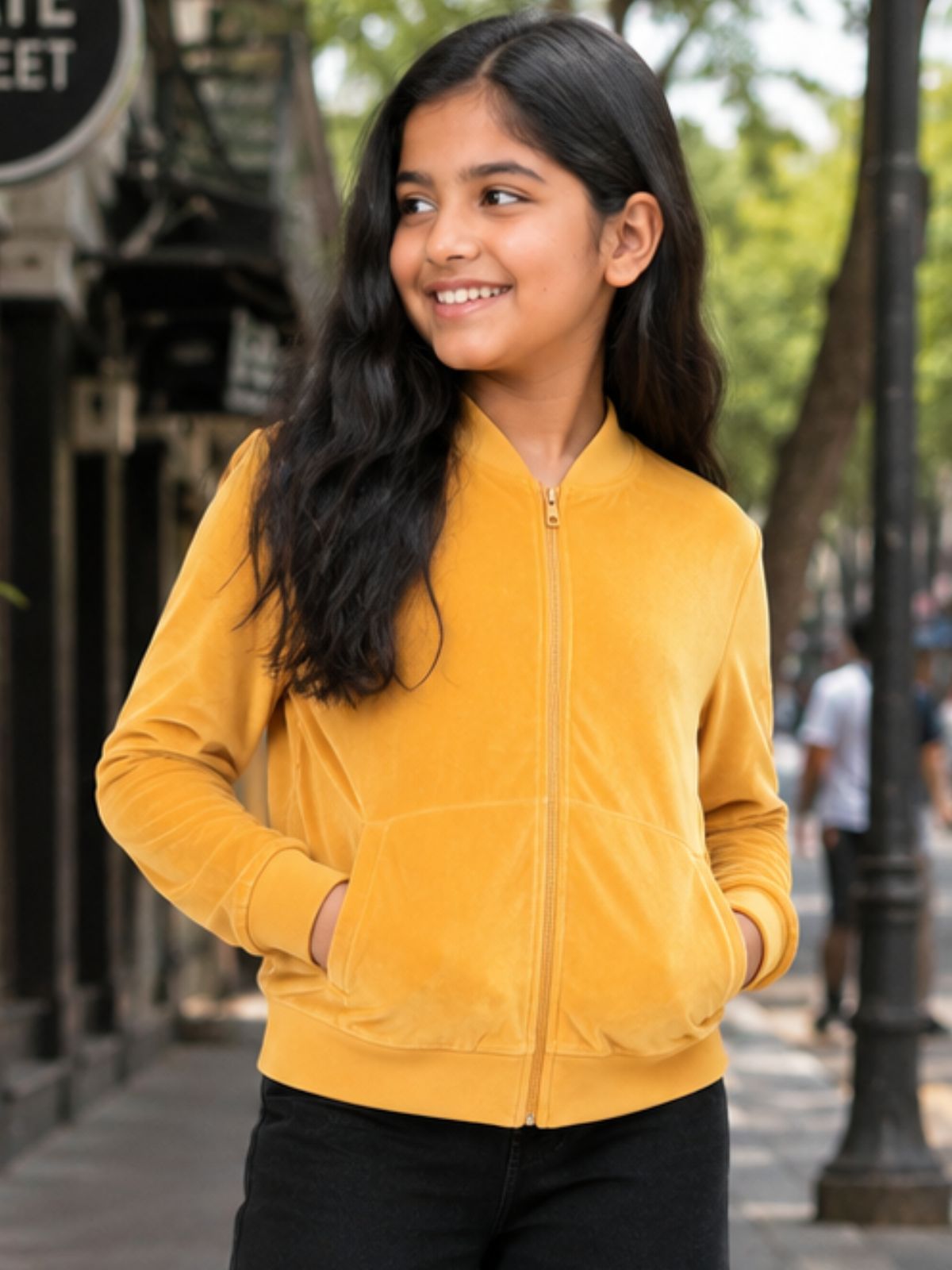 Kidello Girls Velvet Jacket | Full Zip Jacket with Kangaroo Pocket | Soft & Warm Winter Jacket for Kids