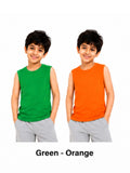 KIDELLO Boys Pure Cotton Sleeveless T-Shirt | Soft Breathable Round Neck Vest Tee for Kids | Regular Fit Summer Wear (Pack of 2)