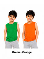 KIDELLO Boys Pure Cotton Sleeveless T-Shirt | Soft Breathable Round Neck Vest Tee for Kids | Regular Fit Summer Wear (Pack of 2)