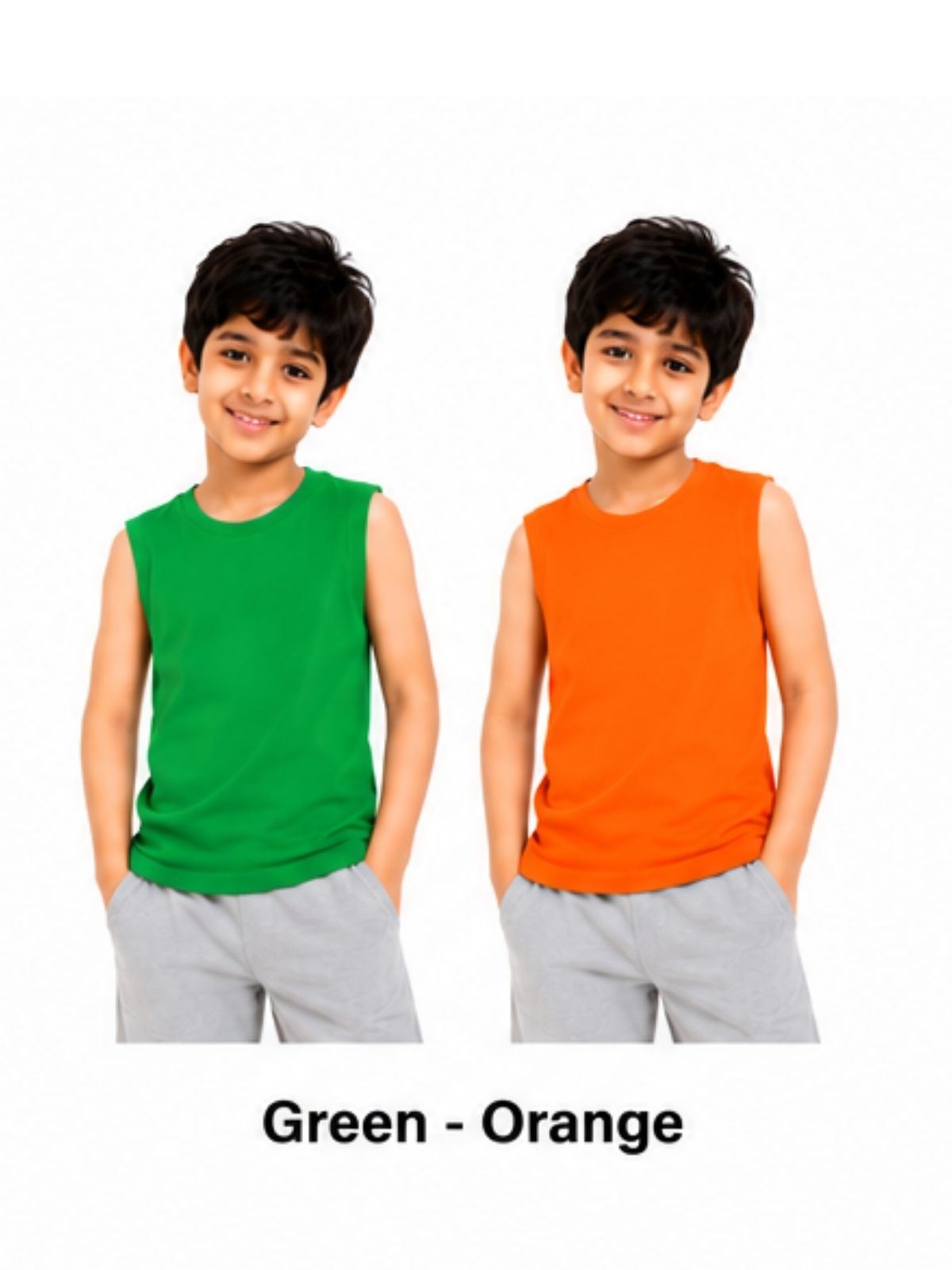 KIDELLO Boys Pure Cotton Sleeveless T-Shirt | Soft Breathable Round Neck Vest Tee for Kids | Regular Fit Summer Wear (Pack of 2)