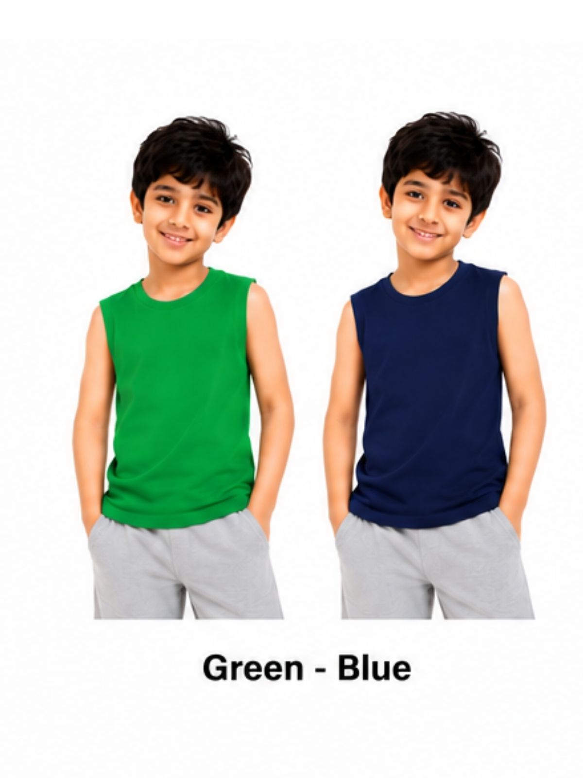 KIDELLO Boys Pure Cotton Sleeveless T-Shirt | Soft Breathable Round Neck Vest Tee for Kids | Regular Fit Summer Wear (Pack of 2)
