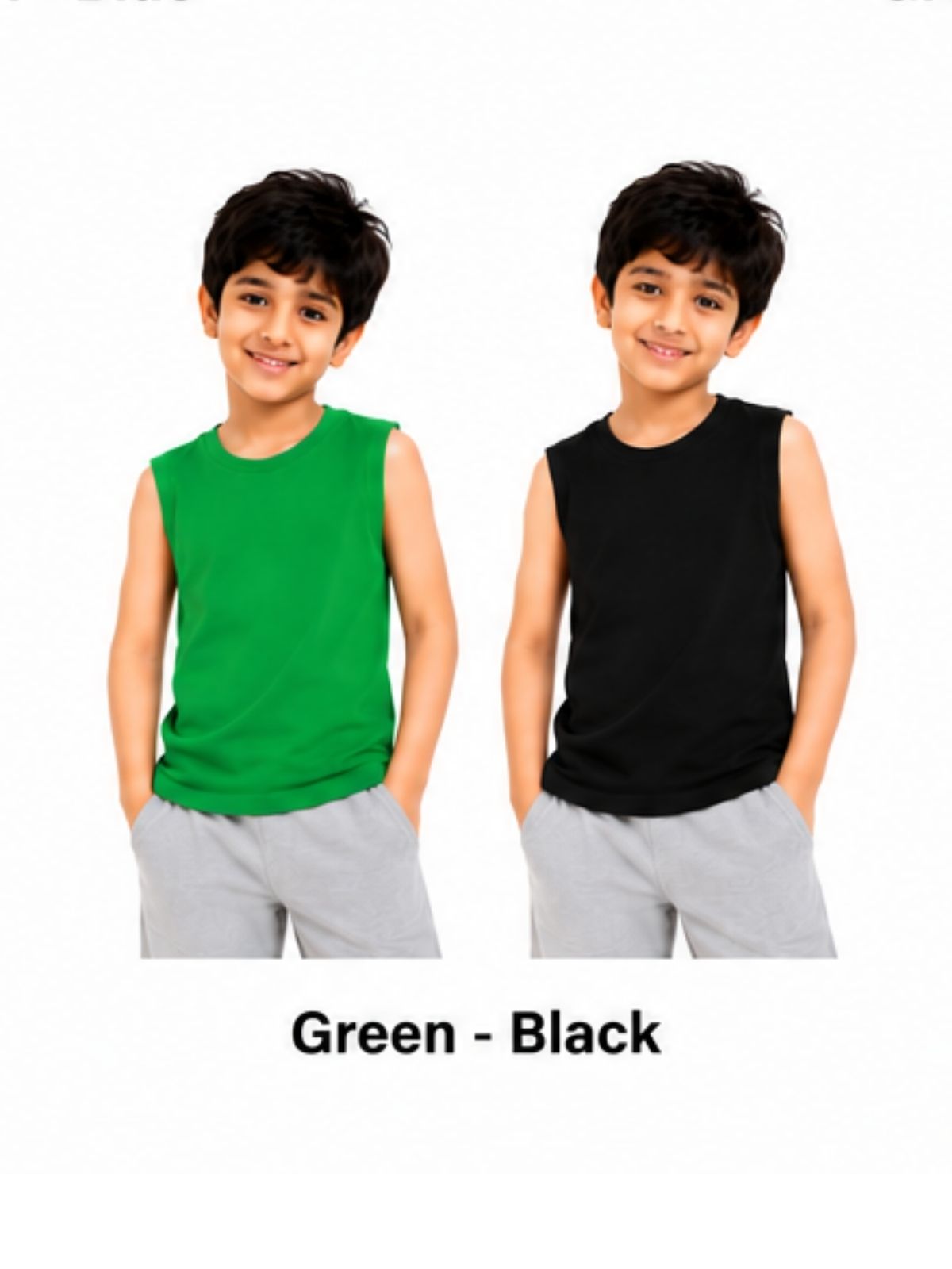 KIDELLO Boys Pure Cotton Sleeveless T-Shirt | Soft Breathable Round Neck Vest Tee for Kids | Regular Fit Summer Wear (Pack of 2)