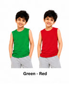 KIDELLO Boys Pure Cotton Sleeveless T-Shirt | Soft Breathable Round Neck Vest Tee for Kids | Regular Fit Summer Wear (Pack of 2)