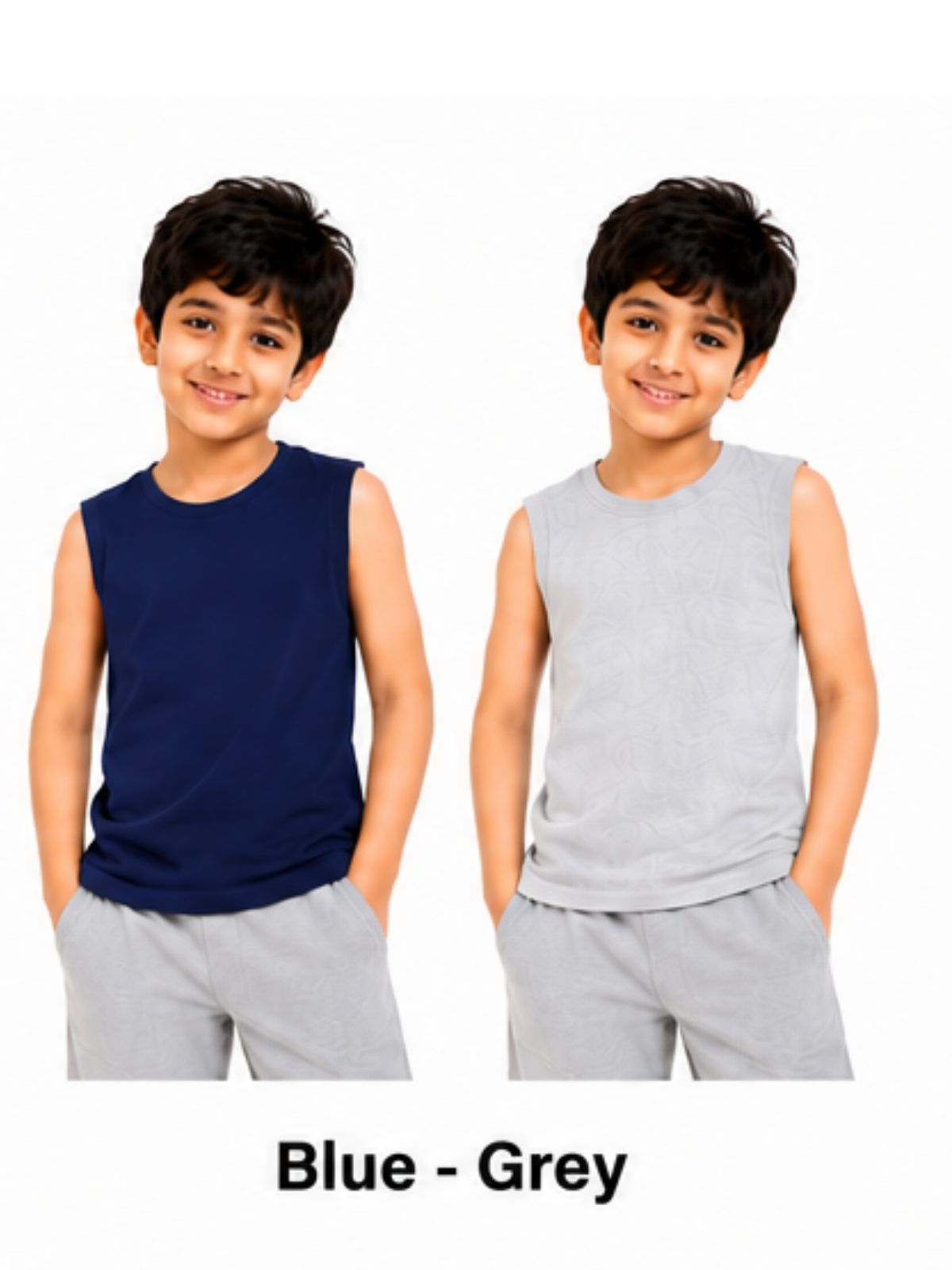 KIDELLO Boys Pure Cotton Sleeveless T-Shirt | Soft Breathable Round Neck Vest Tee for Kids | Regular Fit Summer Wear (Pack of 2)