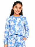 Kidello Girls Cotton Tie-Dye Sweatshirt | Blue & White Full Sleeve Round Neck Sweatshirt