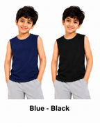 KIDELLO Boys Pure Cotton Sleeveless T-Shirt | Soft Breathable Round Neck Vest Tee for Kids | Regular Fit Summer Wear (Pack of 2)