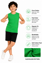 KIDELLO Boys Pure Cotton Sleeveless T-Shirt | Soft Breathable Round Neck Vest Tee for Kids | Regular Fit Summer Wear