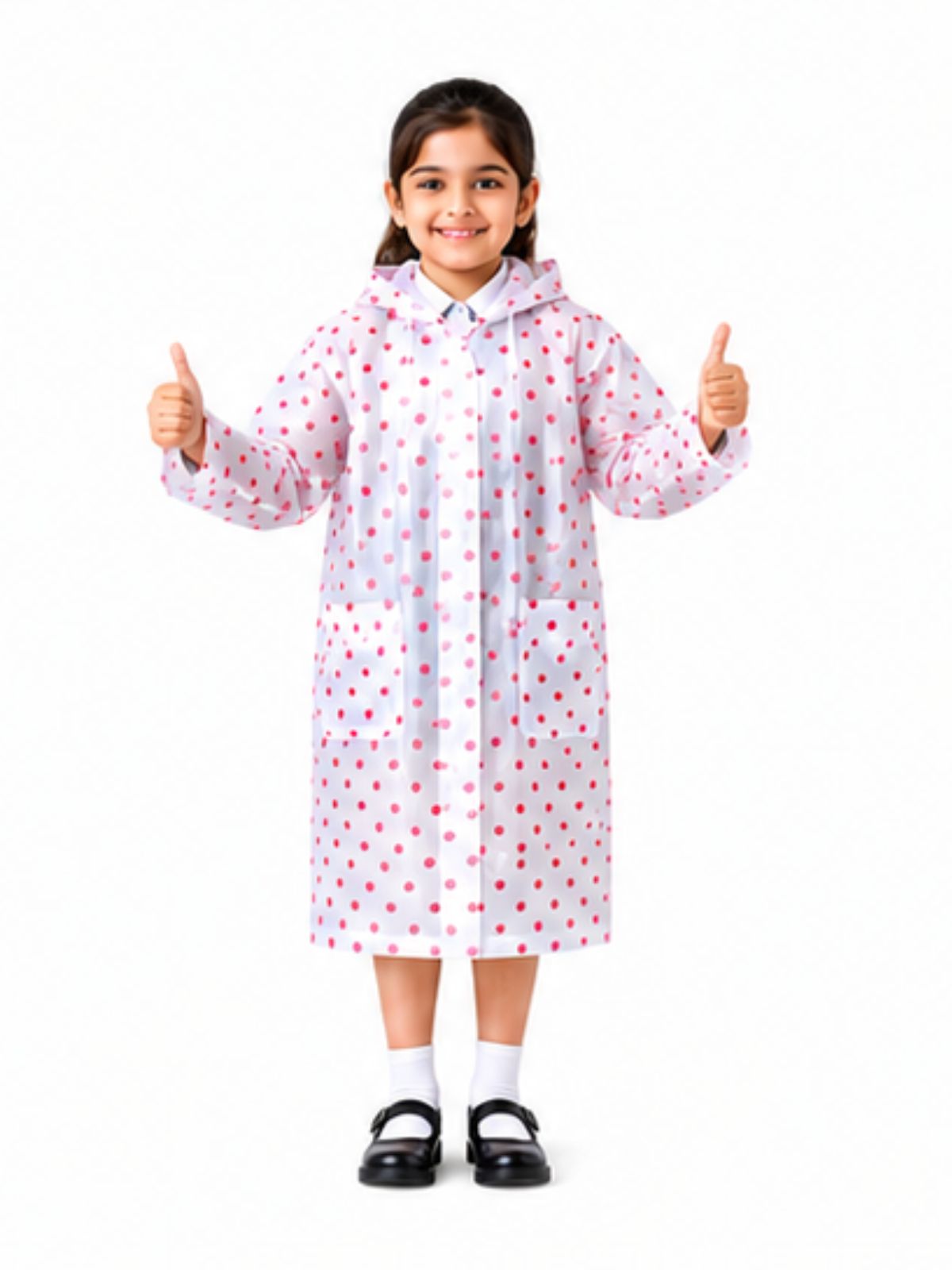 Kidello Kids Transparent Raincoat with Polka Dots | Waterproof Hooded Raincoat | School Rain Wear