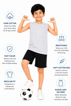 KIDELLO Boys Pure Cotton Sleeveless T-Shirt | Soft Breathable Round Neck Vest Tee for Kids | Regular Fit Summer Wear