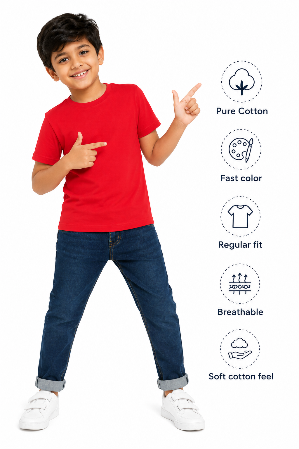 KIDELLO Boys Pure Cotton Round Neck T-Shirt | Soft Breathable Casual Wear for Kids | Regular Fit Half Sleeve Tee