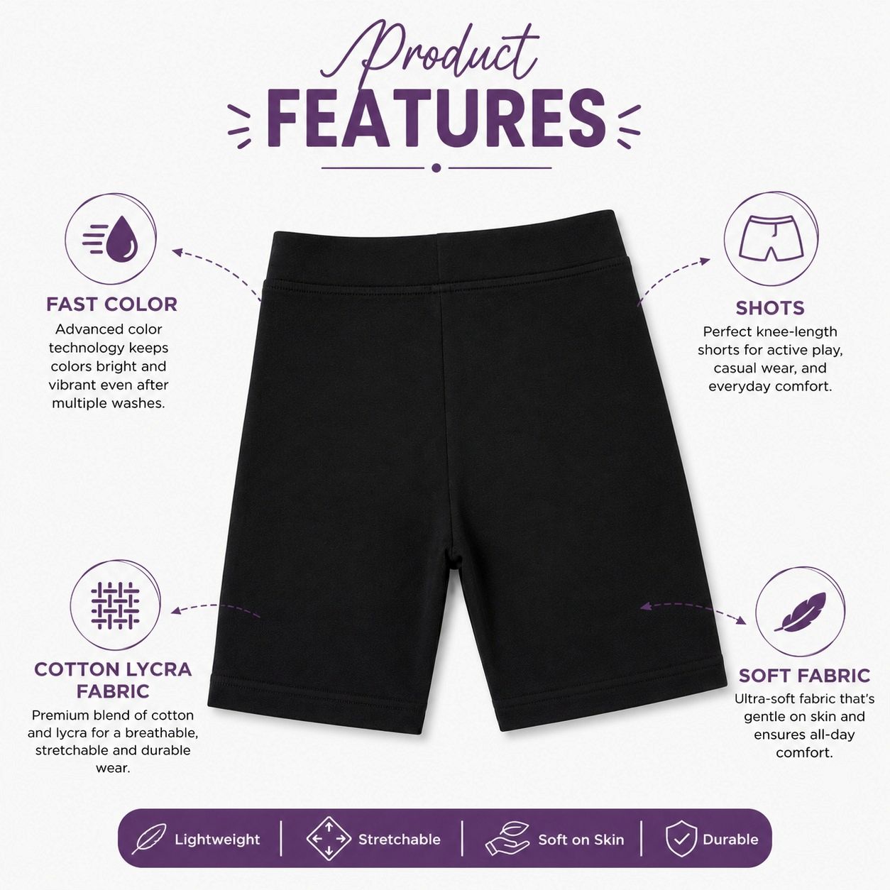 Kidello Girls Cotton Lycra Cycling Shorts