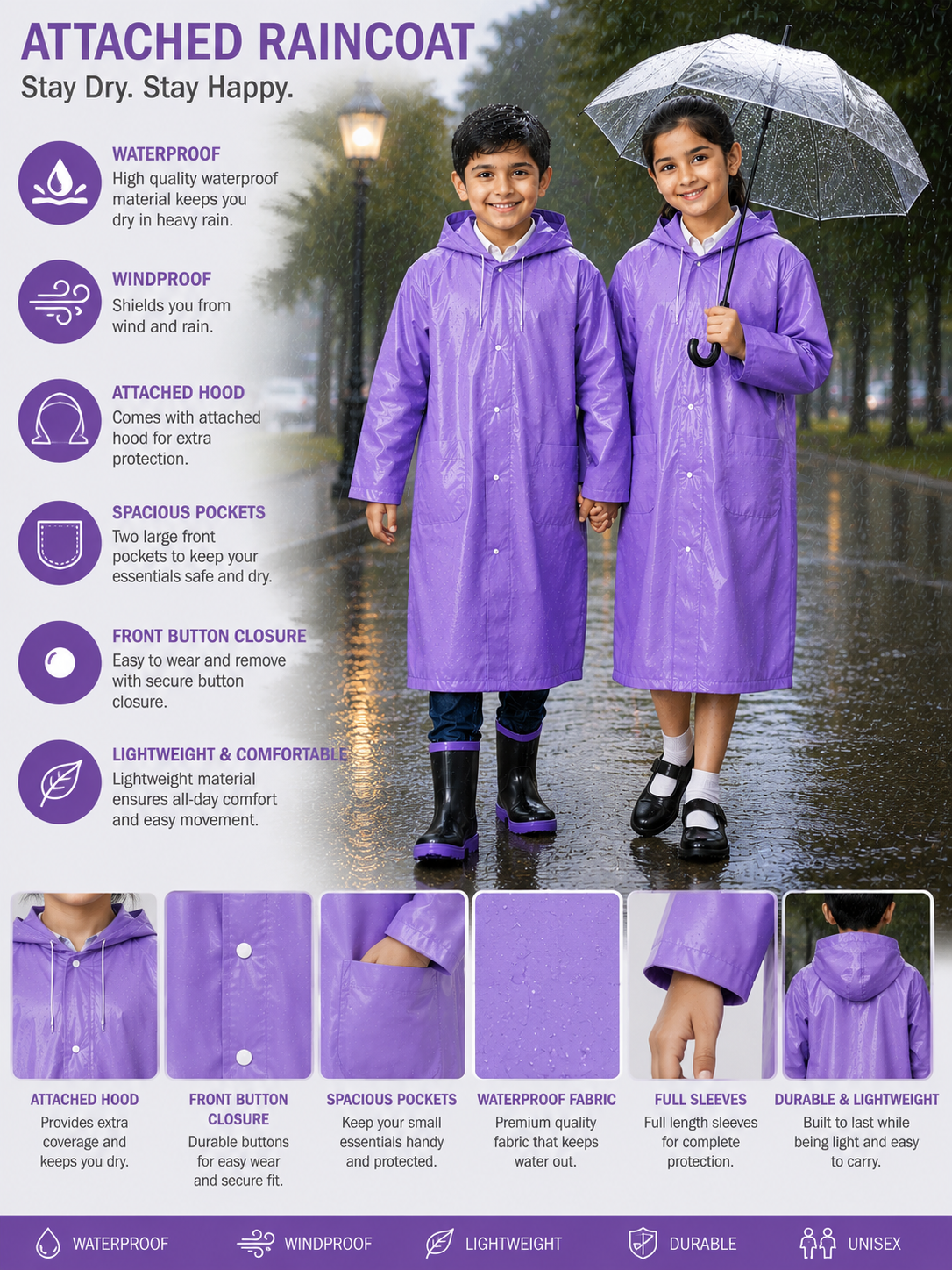Kidello Kids School Raincoat | Waterproof Hooded Raincoat | School Rain Wear