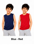 KIDELLO Boys Pure Cotton Sleeveless T-Shirt | Soft Breathable Round Neck Vest Tee for Kids | Regular Fit Summer Wear (Pack of 2)
