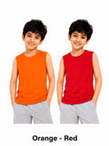 KIDELLO Boys Pure Cotton Sleeveless T-Shirt | Soft Breathable Round Neck Vest Tee for Kids | Regular Fit Summer Wear (Pack of 2)