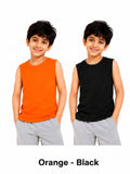 KIDELLO Boys Pure Cotton Sleeveless T-Shirt | Soft Breathable Round Neck Vest Tee for Kids | Regular Fit Summer Wear (Pack of 2)