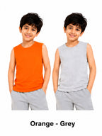 KIDELLO Boys Pure Cotton Sleeveless T-Shirt | Soft Breathable Round Neck Vest Tee for Kids | Regular Fit Summer Wear (Pack of 2)