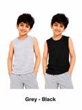 KIDELLO Boys Pure Cotton Sleeveless T-Shirt | Soft Breathable Round Neck Vest Tee for Kids | Regular Fit Summer Wear (Pack of 2)