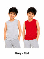 KIDELLO Boys Pure Cotton Sleeveless T-Shirt | Soft Breathable Round Neck Vest Tee for Kids | Regular Fit Summer Wear (Pack of 2)